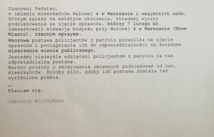 Podziękowania przesłane do Komendanta Rejonowego Policji Warszawa I