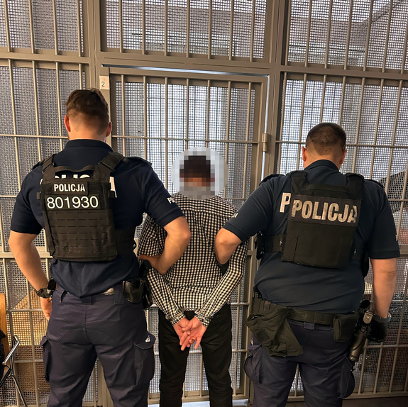 Policjanci prowadzący zatrzymanego